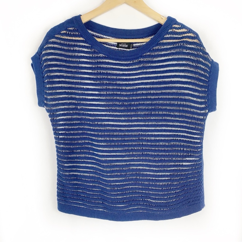 Kate Spade Saturday Strip Stripe Sweater Blue Coastal Open Knit